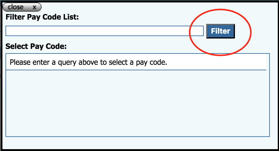 Filter pay code list screenshot