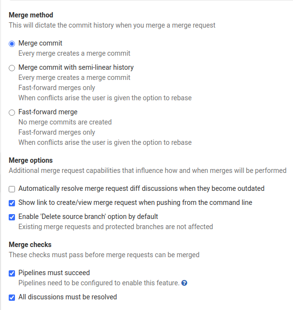 Merge request settings