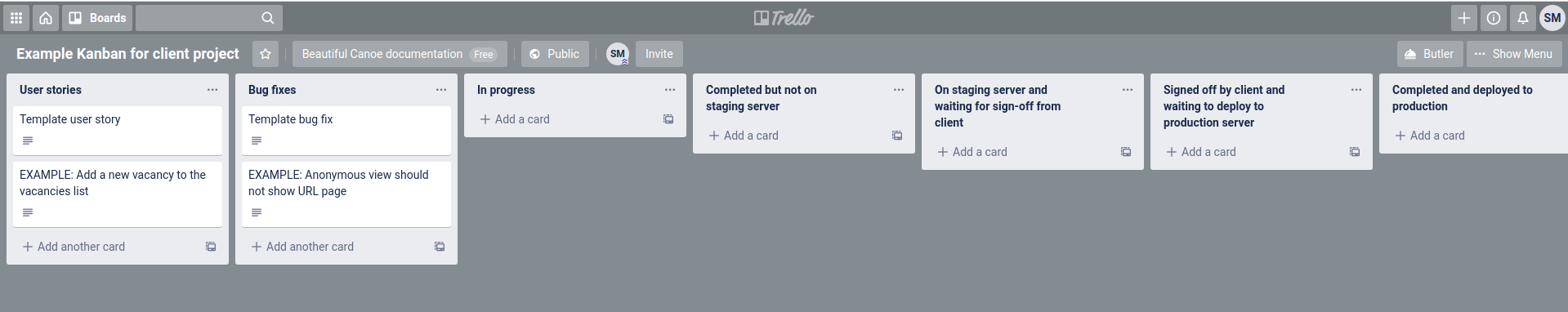 Add default lists to the new Trello board