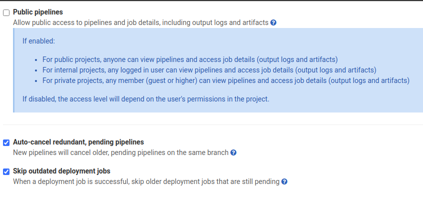 Pipeline settings