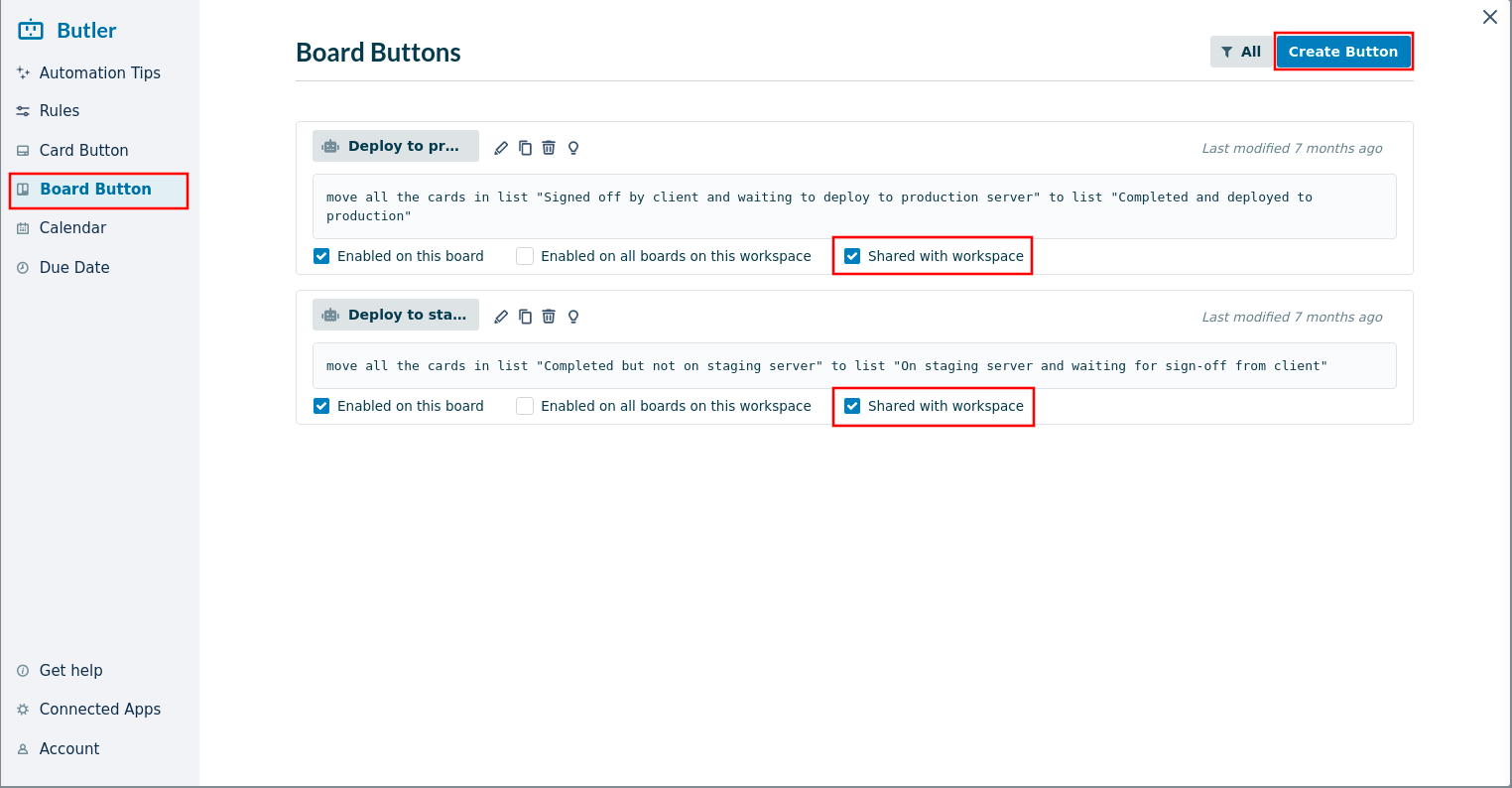 Edit board buttons with the Trello Butler